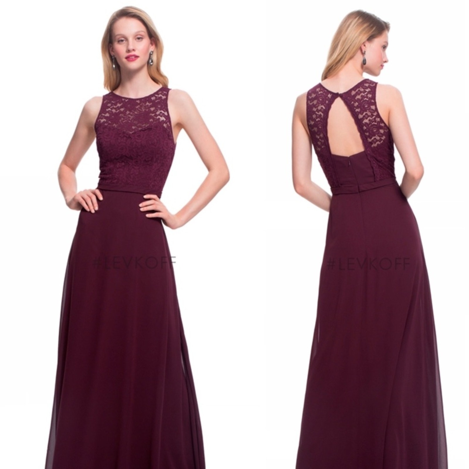 Bill Levkoff Bridesmaid Gown Dress #7027 Lace Chiffon Wine Size 2 New With Tags